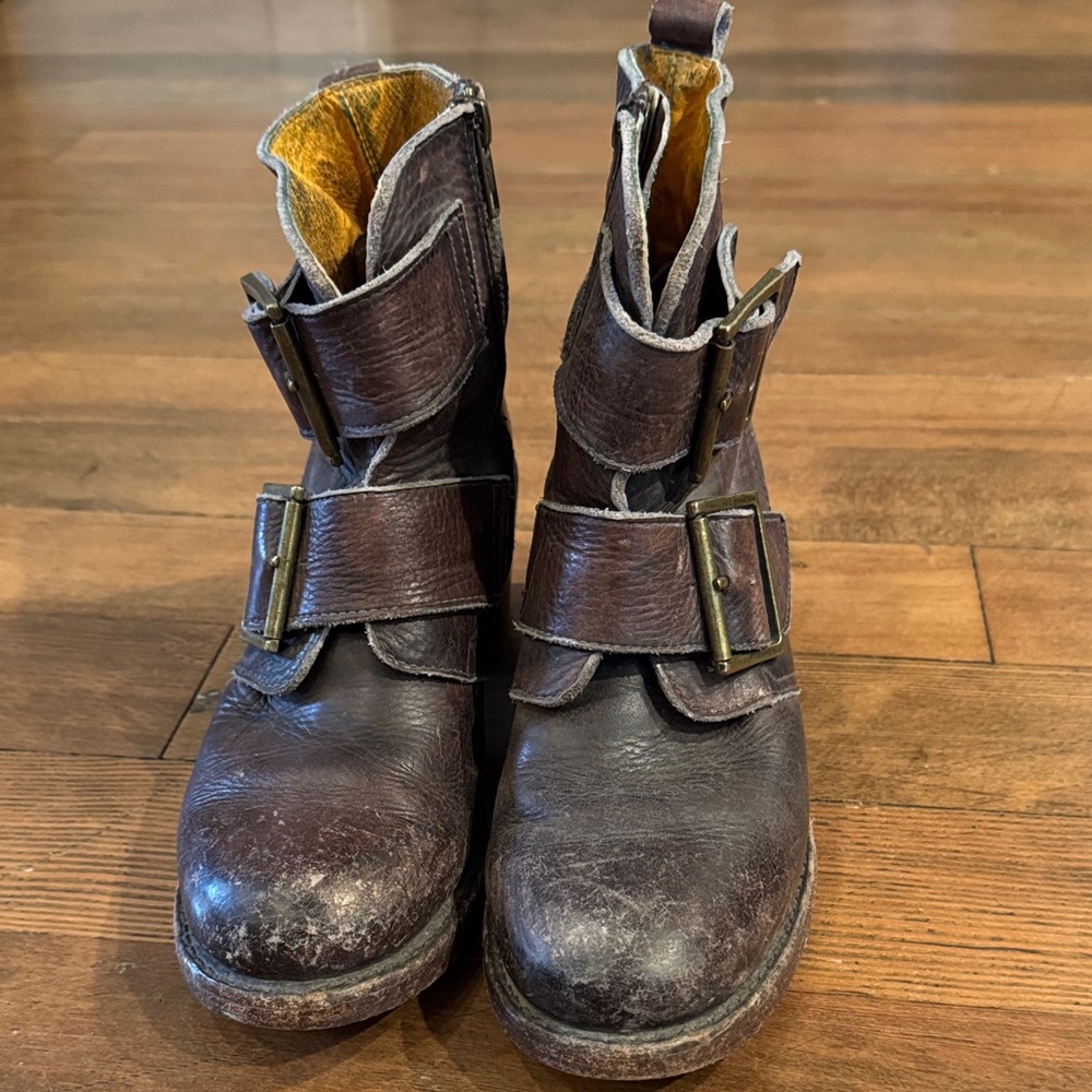 Frye Brown Leather Buckle Ankle Boots - Picture 3 of 5